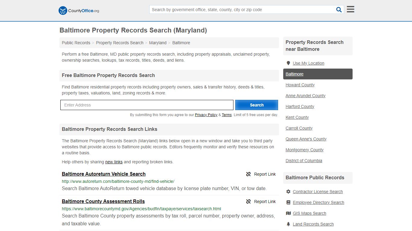 Baltimore Property Records Search (Maryland) - County Office